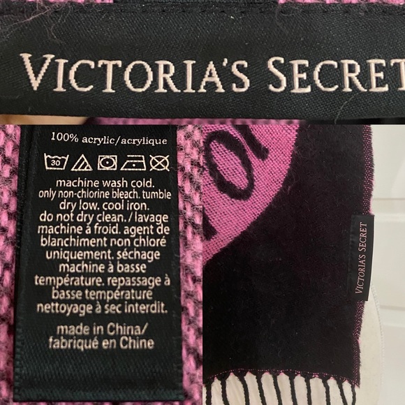 Victoria’s Secret Love Victoria Long Scarf Color Block Heart Black Pink Red - Picture 7 of 7